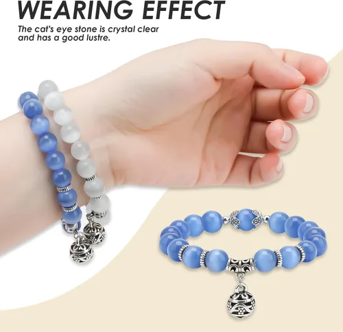 Vista 4 de Pulseras de cristal para hombres y mujeres, parejas, piedra de ópalo natural, cuentas de piedra lunar brillante, joyería de muñeca curativa