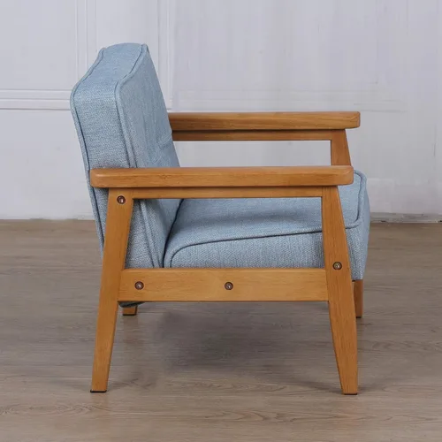 Vista 6 de BabyLand Sillón para niños, sofá individual para niños con estructura de madera maciza y tela de lino para regalo de niños (azul claro)