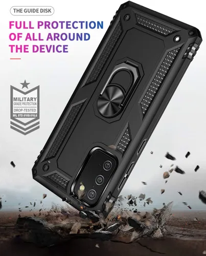 Vista 4 de Funda para Galaxy A02S con protector de pantalla HD, [grado militar] anillo de montaje en coche, soporte híbrido de policarbonato duro, TPU suave, a