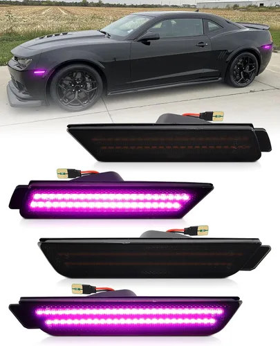 Vista 12 de Luz de Marcador Lateral Azul Compatible para 5ta Generación Chevy Camaro 2010 2011 2012 2013 2014 2015, Luces de Parachoques Delanteras y Traseras