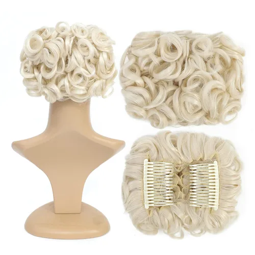 Vista 29 de SWACC Extensión de Moño de Cabello Rizado Corto y Desordenado, Peines de Cabello Fáciles de Estirar, Extensión de Cola de Caballo con Clip, Coletero
