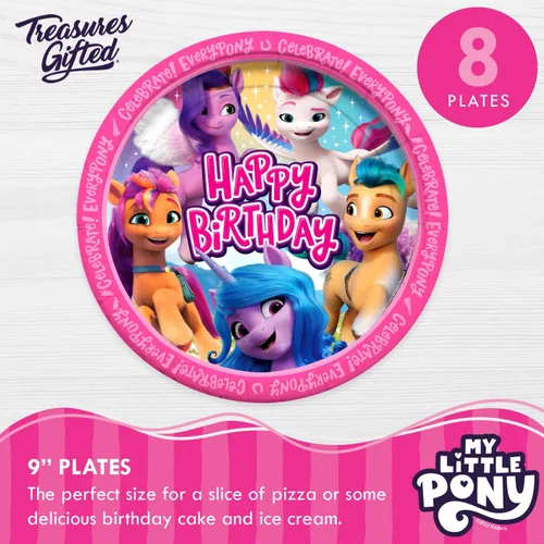 Vista 2 de Treasures Gifted Platos de fiesta de My Little Pony con licencia oficial de 8 unidades – 9 pulgadas My Little Pony – Suministros para fiesta