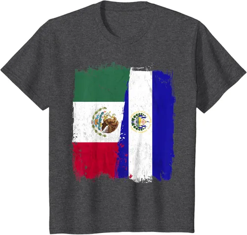 Vista 35 de Camiseta con la bandera mexicana de El Salvador con la mitad de la bandera mexicana de El Salvador