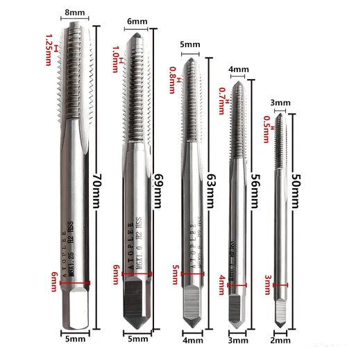 Vista 2 de ATOPLEE 5 unids HSS 6542 Tornillo de la máquina Métrico Rosca Taps Set M3 M4 M5 M6 M8