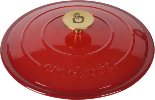 Vista 5 de Crock Pot Artisan - Cacerola redonda de hierro fundido esmaltado estilo horno holandés de 6 cuartos de galón, con tapa - Rojo degradado Rojo