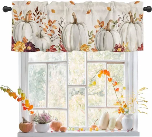Vista 12 de Christmas Valances for Windows Kitchen Curtains Christmas Balls Bell Window Valance, Gold Star Snowflake Pine Needle Short Topper Window Curtain
