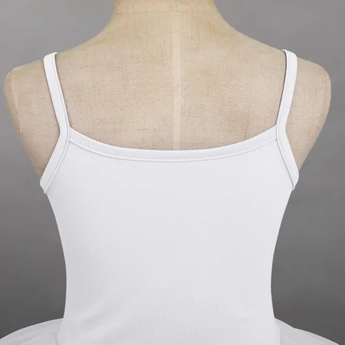Vista 5 de AFAVOM Vestido de ballet con lentejuelas y flecos para niñas pequeñas, vestido de ballet con purpurina y plumas, tutú con falda, leotardo