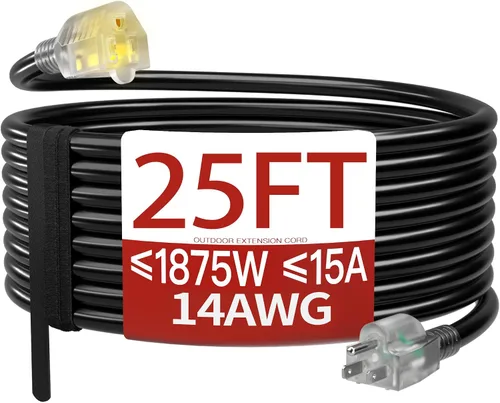Vista 10 de Cable de extensión corto de 16/3 de 1 pie, cable de extensión negro flexible y duradero, cable de alimentación de 3 clavijas para interiores