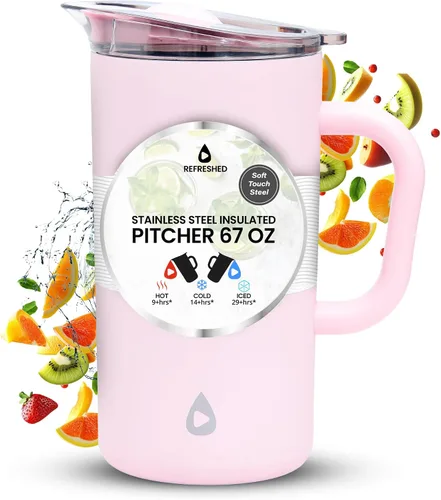 Vista 8 de Jarra aislada de acero inoxidable con tapa, jarra aislada al vacío de doble pared de 67 oz para bebidas frías Negro