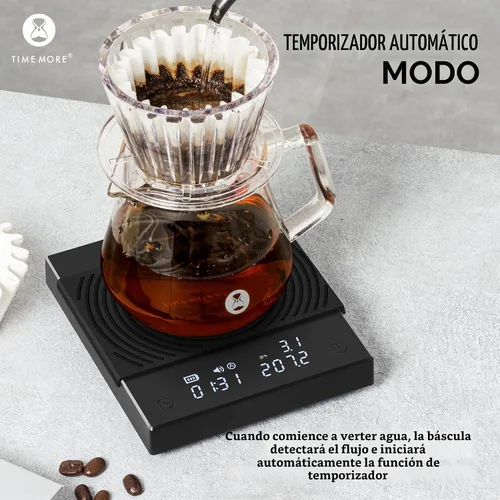 Vista 4 de Báscula de café TIMEMORE Black Mirror Basic 2 con temporizador, báscula de cocina de alta precisión de 2kg/0.1g, báscula de café expreso con función
