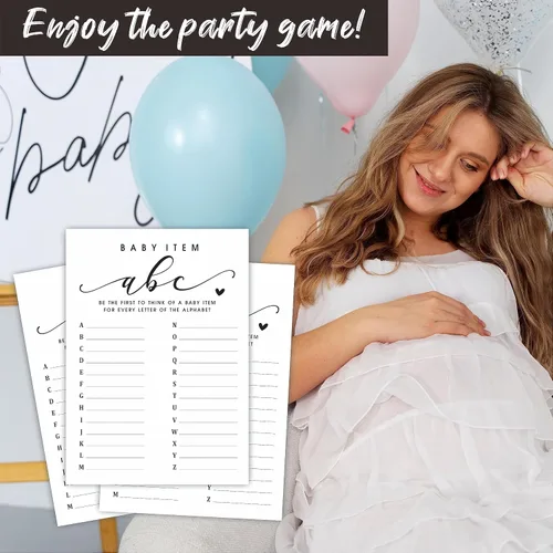 Vista 4 de Tarjetas de juego del alfabeto – Actividad de baby shower y recuerdos de fiesta (paquete de 30) – 5 x 7 pulgadas, estilo minimalista de doble cara