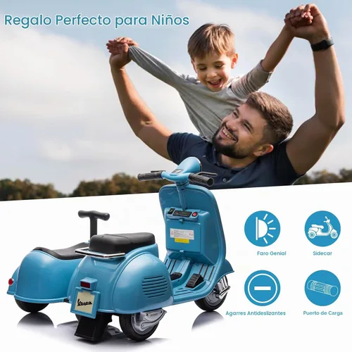 Vista 7 de Vespa - Juguete de motocicleta con licencia para niños, 2 asientos, 3 Azul