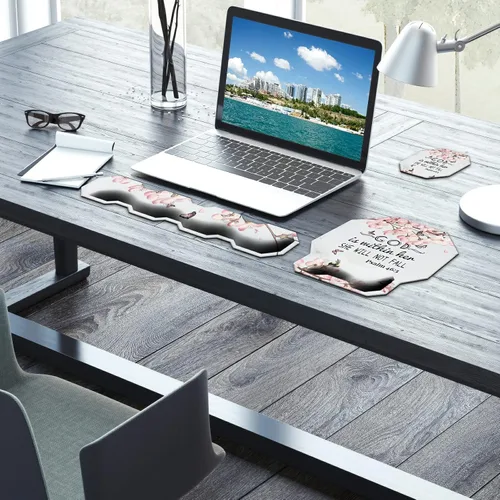 Vista 7 de Juego de reposamuñecas para teclado y mouse ergonómico para juegos (con bonitos posavasos) con espuma viscoelástica y base antideslizante, fácil