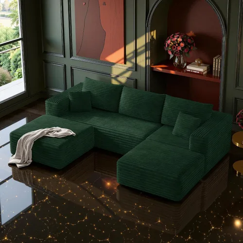 Vista 26 de MoonSpeak - Sofá seccional deshuesado de 133 pulgadas para sala de estar Sofá modular en forma de L, asiento profundo, pana suave, sin montaje
