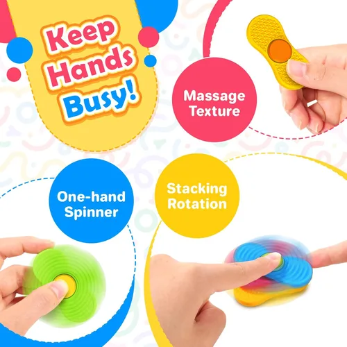 Vista 6 de Fidget Spinnes sensoriales para niños y adultos: paquete de 4 juguetes texturizados para los dedos, premio silencioso para el aula, piedras