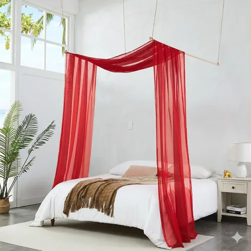 Vista 24 de Warm Home Designs Cortinas de Dosel de Cama Beige de 55 x 144 Pulgadas. Nuestras Cortinas de Cama con Dosel Individual Funcionan Muy Bien como Dosel