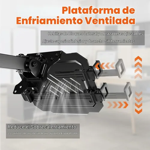 Vista 4 de PUTORSEN Soporte de poste para portátil con bandeja – Soporte universal de brazo de movimiento completo con placa VESA extraíble de 75mm y 100mm, se