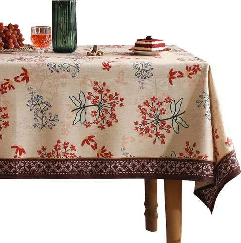 Vista 26 de [Usado] patdrea Mantel largo de lino de diseño verde para mesa rectangular, mantel vintage transpirable con patrón de frutas amarillas, funda