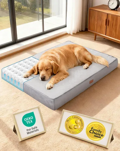 Vista 11 de OhGeni Cama ortopédica impermeable para perros pequeños, funda extraíble lavable a máquina en tela fácil de limpiar, espuma viscoelástica reversible