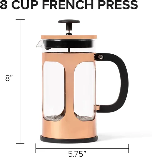 Vista 4 de Farberware Cafetera de prensa francesa, cafetera de té y espresso, prensa de infusión fría de acero inoxidable, vidrio de borosilicato resistente al