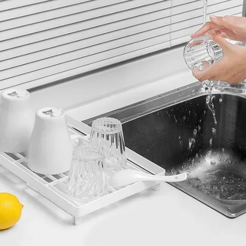 Vista 2 de Estante apilable para gabinete, estante plegable de plástico para armario de cocina, estante de almacenamiento de escritorio, estante organizador