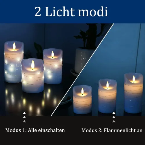 Vista 4 de DANIP - Vela LED sin llama azul cielo, con cuerda de estrella integrada, juego de 3 velas LED, con control remoto de 11 botones, función