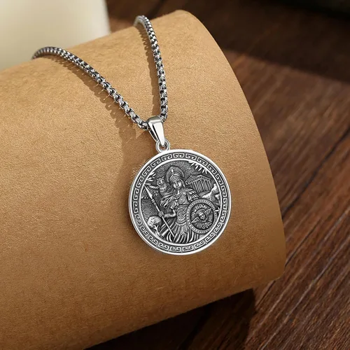 Vista 128 de EUDORA Collar de plata de ley 925 con moneda Hécate, Athena, Perséfono, Nyx, diosa de la luna triple, diosa celta, rueda de Hécate, llave, regalo