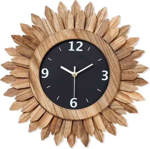 Vista 9 de Honiway Reloj de Pared a Batería de 12 Pulgadas de Madera Rústica Bohemio Sunburst Decorativo Reloj de Pared Silencioso Sin Tictac Negro Relojes