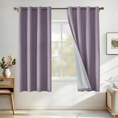 Vista 37 de Cortinas 100% opacas para dormitorio, cortinas opacas de 63 pulgadas de largo, cortinas opacas de lino para sala de estar, cortinas con ojales