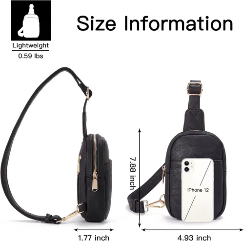 Vista 139 de Telena Riñonera pequeña para mujer, de cuero, cangureras, bolsa de pecho para mujer