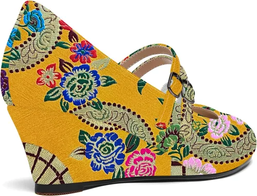 Vista 5 de SHOWFOREST Zapatos de tacón bajo con hebilla de punta redonda para mujer, con correa ajustable y correa ajustable, 2 pulgadas