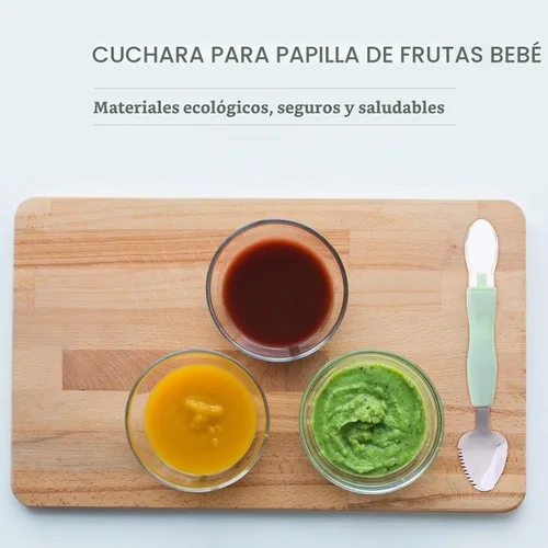 Vista 5 de Kisangel 2 cucharas raspadoras de alimentos para bebés, utensilios de alimentación de silicona de doble cabeza para bebés, cuchara dentada de puré