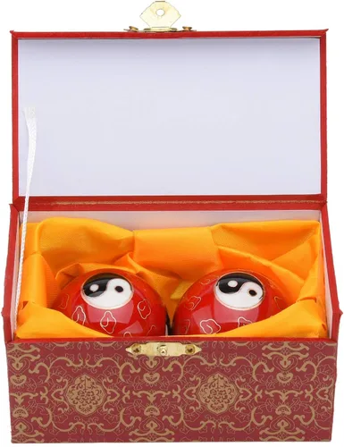 Vista 9 de BRABUD 1.97 '' Bolas de Baoding Chino Ejercicio de la mano Bolas de masaje con caja Rojo Yin Yang Bolas con campanillas Regalo para padres TQZDBS67