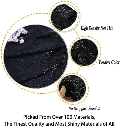 Vista 3 de ShinyBeauty 1 Yarda de Tela Negra por Yarda, Tela de Lentejuelas para Coser, Tela con Purpurina, Material de Lentejuelas por Yarda, Confección