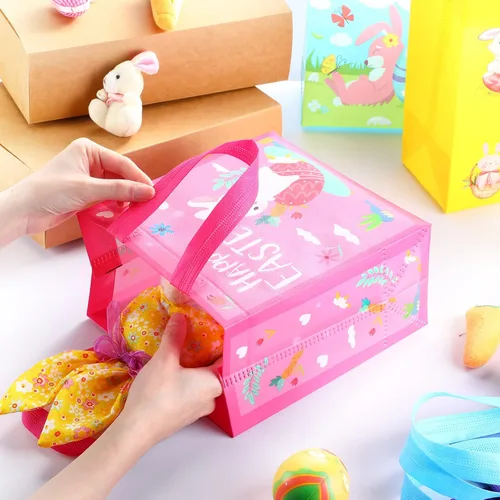 Vista 7 de Tudomro 20 bolsas de Pascua con asas, bolsas no tejidas de conejo, reutilizables, bolsa de compras de comestibles de Pascua, para cocina