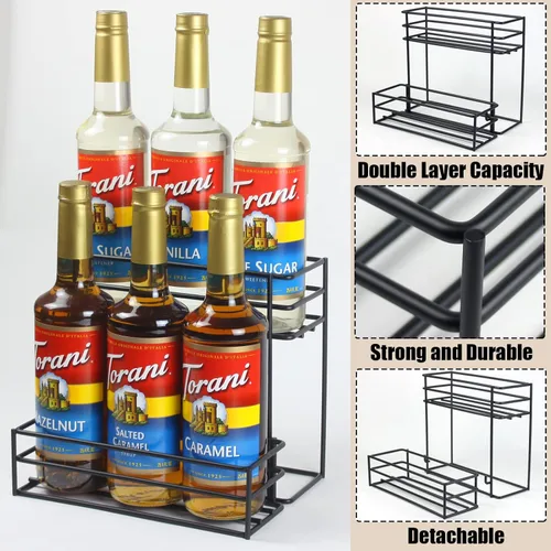 Vista 6 de Estante para jarabe de café MCSAPIL (capacidad para 6 botellas), organizador para barra de café y cocina, pequeño estante de vino para bar, familia