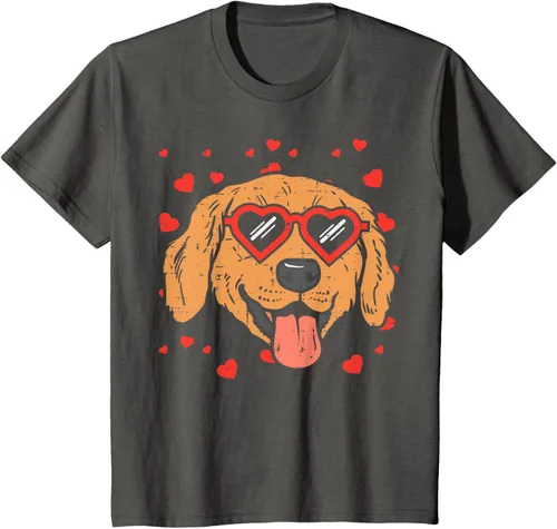Vista 83 de Golden Retriever cara corazón gafas día de San Valentín perro regalo camiseta Negro