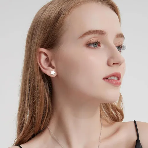 Vista 4 de 4 Pairs White Gold Star Stud Earrings for Women Celestial Hypoallergenic Silver Stud Earrings Set for Sensitive Ears