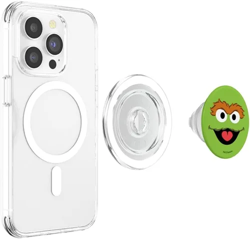Vista 4 de Sesame Street Oscar the Grouch Face PopSockets MagSafe PopGrip para iPhone