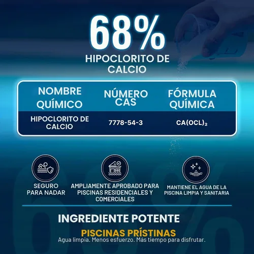 Vista 8 de Shock de Piscina de Hipoclorito de Calcio al 68% para Piscinas - Gránulos de Cloro Shock para Piscina de Natación Cubeta de 25 libras - Cloro
