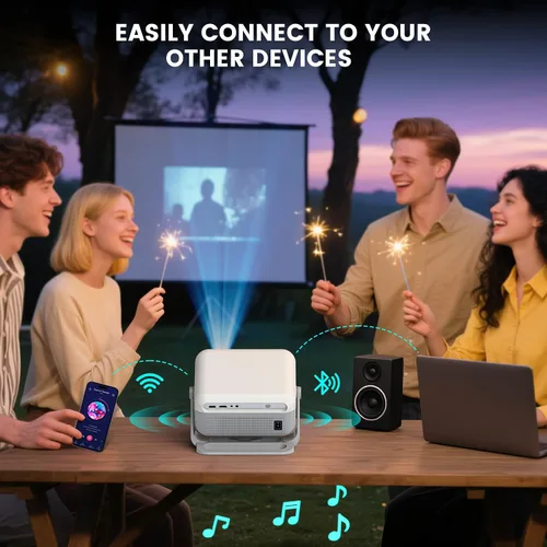 Vista 8 de 【Compatible con Netflix y Native 1080P】Mini proyector con WiFi y Bluetooth, proyector portátil 350ANSI, enfoque automático y Keystone, proyector