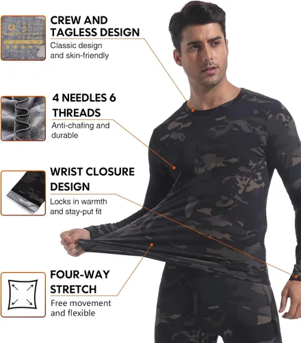 Vista 2 de Ropa interior térmica para hombre, conjuntos largos de ropa interior para A#2 Negro/Camo Negro