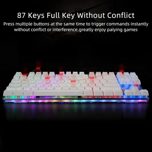 Vista 6 de MOTOSPEED Teclado mecánico para juegos RGB retroiluminado inferior transparente anti-fantasma 87 teclas teclado USB iluminado