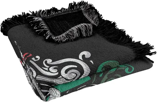 Vista 5 de Manta de Harry Potter, 50 x 60 pulgadas, tapiz tejido de mezcla de algodón con flecos de Slytherin