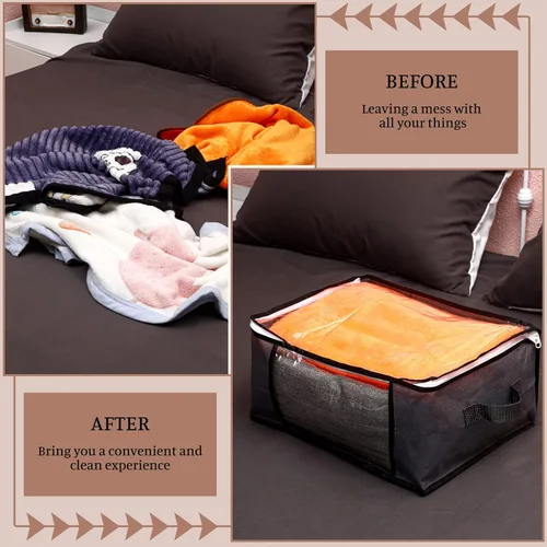 Vista 6 de Sadnyy 6 bolsas de almacenamiento transparentes con cremalleras, contenedores plegables para ropa, organizador de plástico, cubos grandes de Gris
