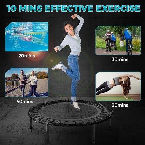 Vista 2 de Trampolín de rebote de 40 pulgadas/48 pulgadas para adultos con cuerdas elásticas, rebote de ejercicio para adultos para entrenamiento en interiores