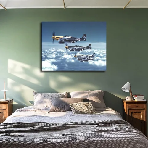Vista 4 de Póster Mustang de la Segunda Guerra Mundial de Aviones de la Fuerza Aérea del Ejército P51 Mustang Impresión en Lienzo Inspirador Decoración