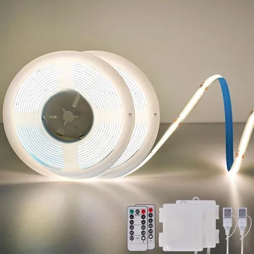 Vista 9 de OMIKA Tira de luces LED COB RGB de 6.6 pies, funciona con pilas, control remoto, regulable, cambio de color, tira de luces LED de batería, cortables