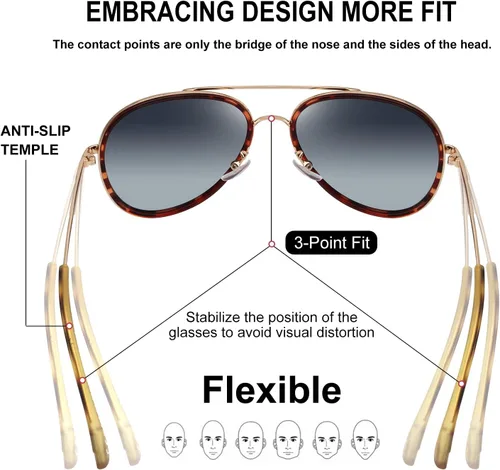Vista 5 de POLARKING Gafas de sol polarizadas de aviador de gran tamaño para mujeres y hombres, ovaladas de doble puente con marco de metal, protección UV400