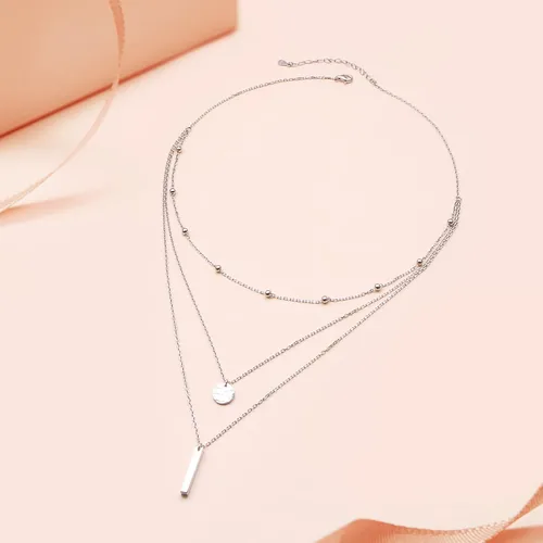 Vista 3 de DAOCHONG Collar con colgante de cadena larga triple multicapa de plata esterlina S925 para mujer